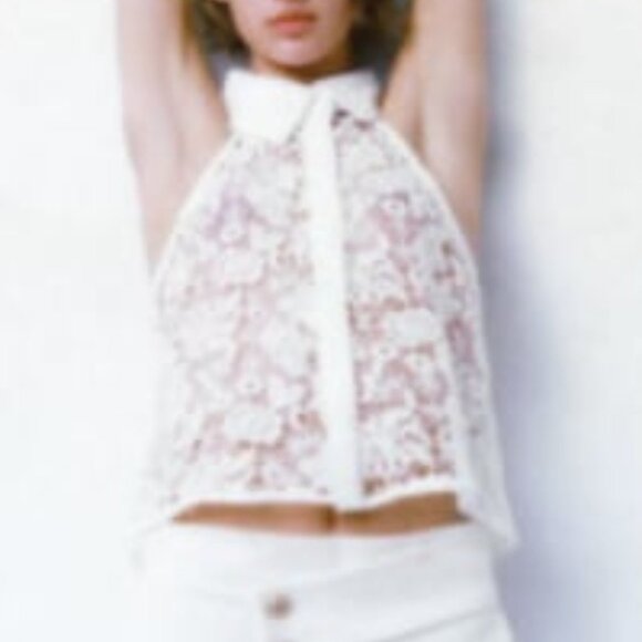 ZARA CROCHET LACE COLLAR BUTTON UP BLOUSE - Picture 6 of 6